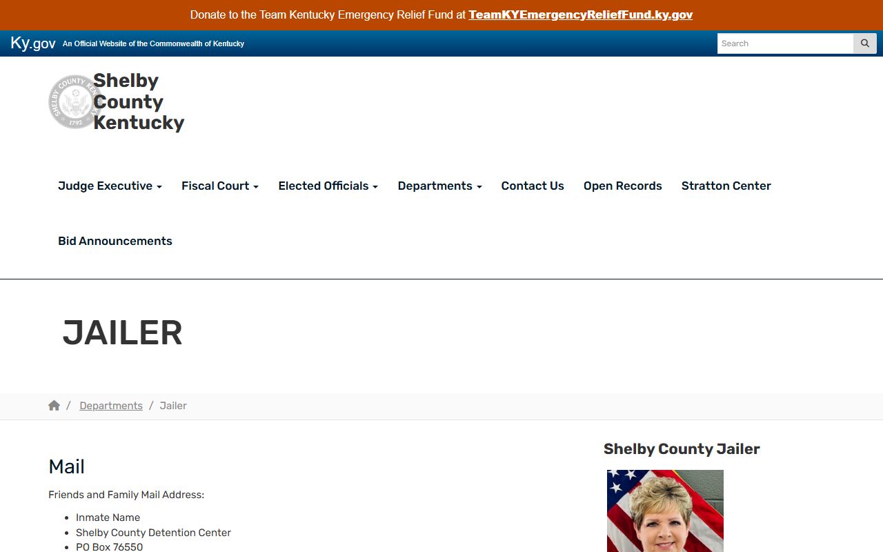 Shelby County Detention Center jailer page for inmate lookup and services