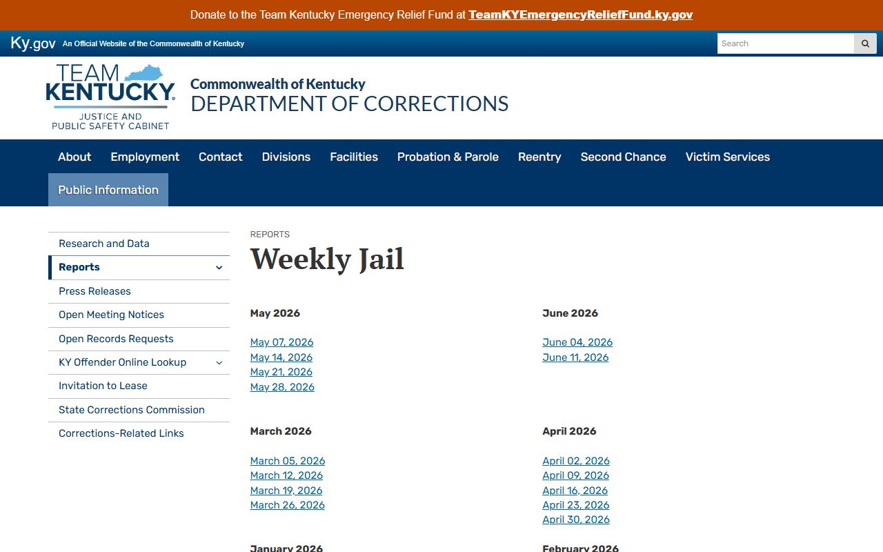 Kentucky jail population reports for Henry County inmate population context